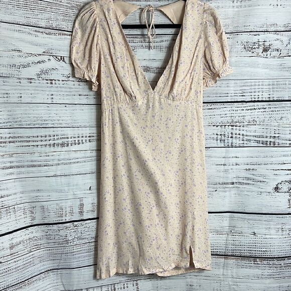 Sophie Rue Dress Womens Sz Medium neck Floral Open Back mini apricot Cottagecore - Picture 2 of 11